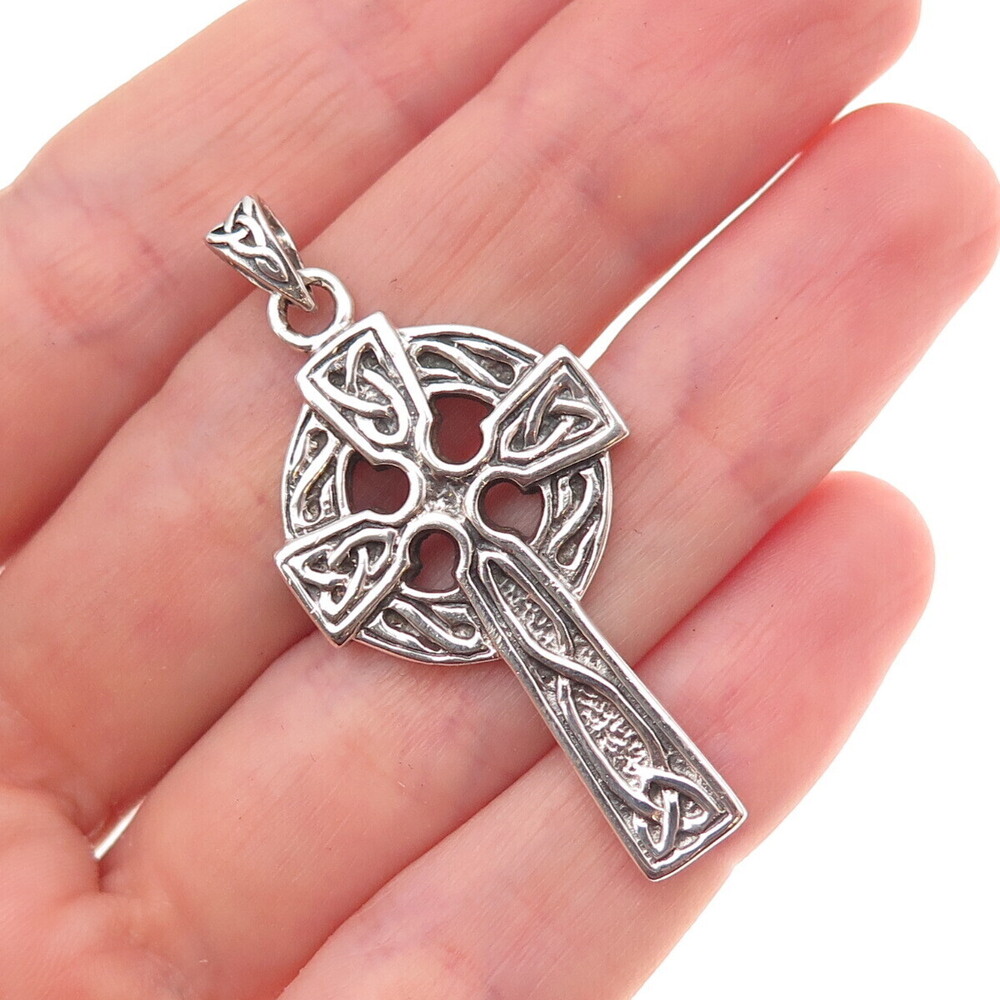 Peter Stone 925 Sterling Silver Vintage Celtic Cross Oxidized Charm Pendant